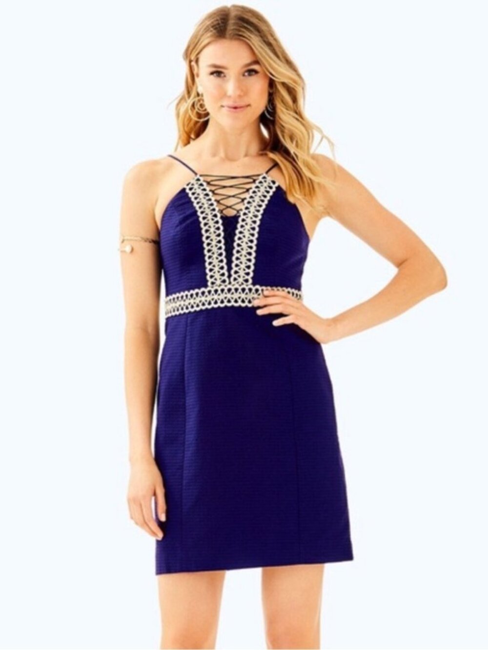 Lilly Pulitzer Trista Shift Navy Lace-Trim Spaghetti Strap Dress NWT